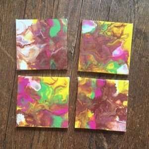 4x4 Set of 4 Original Acrylic Paint Pour Artwork